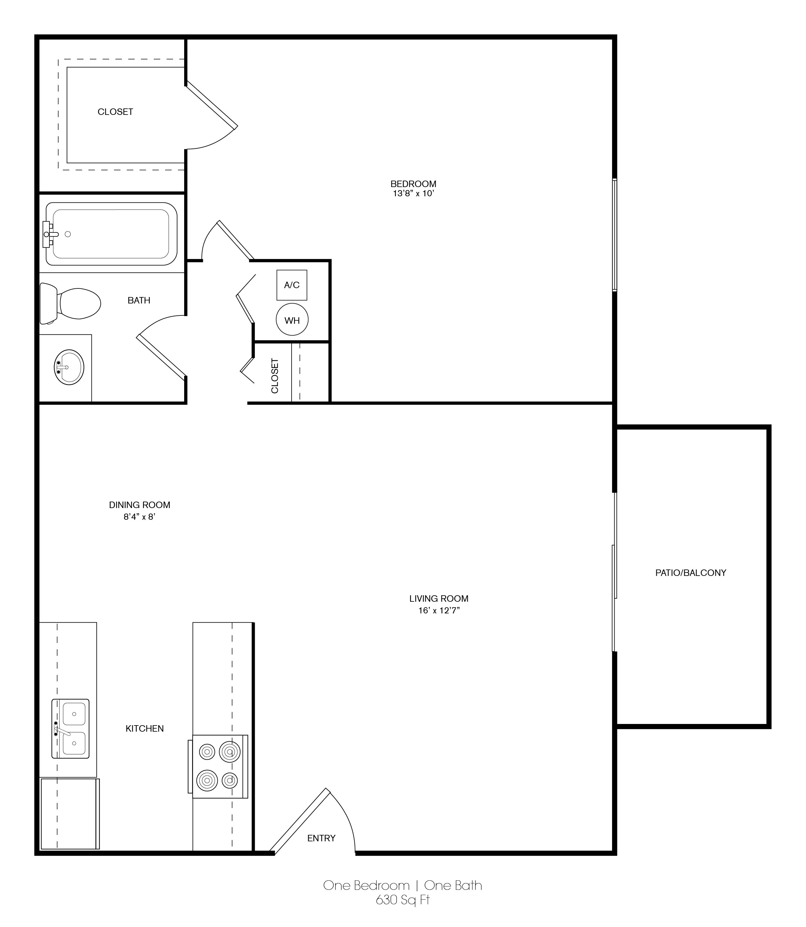 One Bedroom One Bathroom Floor Plan 3